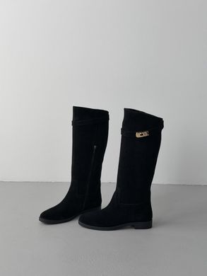 Формованные женские жакейские сапоги черные из натуральной замши 1120441 фото