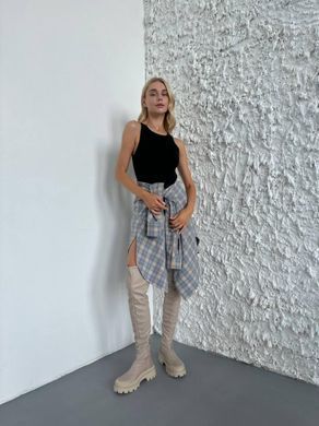 Чоботи-панчохи жіночі стрейч шкіра бежевого кольору на низькому ходу зимові 9949-1е/36 фото