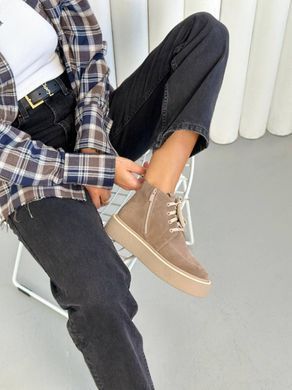 Ботинки зимние женские замшевые бежевые на бежевой подошве 9908-1з/39 фото