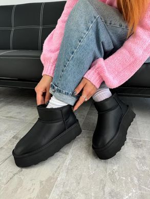Черные стильные укороченные кожаные зимние уги 3817690s5 фото
