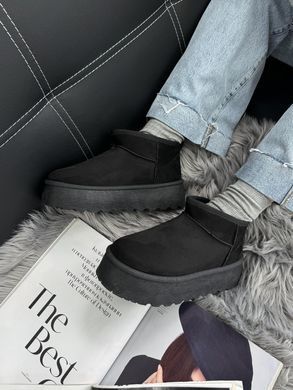 Женские черные угги мини эко замша на меху. 3830420s4 фото
