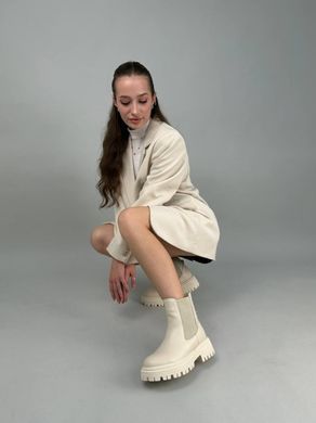 Челси женские кожаные молочного цвета зимние. 8606з/36 фото
