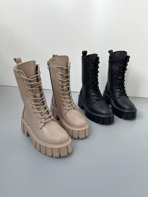 Бежевые женские берцы зимние натуральная кожа натуральный мех 3844624 фото