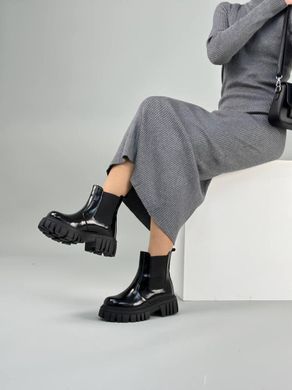 Ботинки женские кожа наплак черного цвета на черной подошве, зимние 5588-3з/41 фото