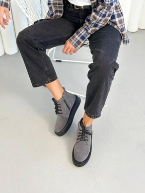 Черевики жіночі замшеві сірі на чорній підошві зимові 9908-2з/36 фото